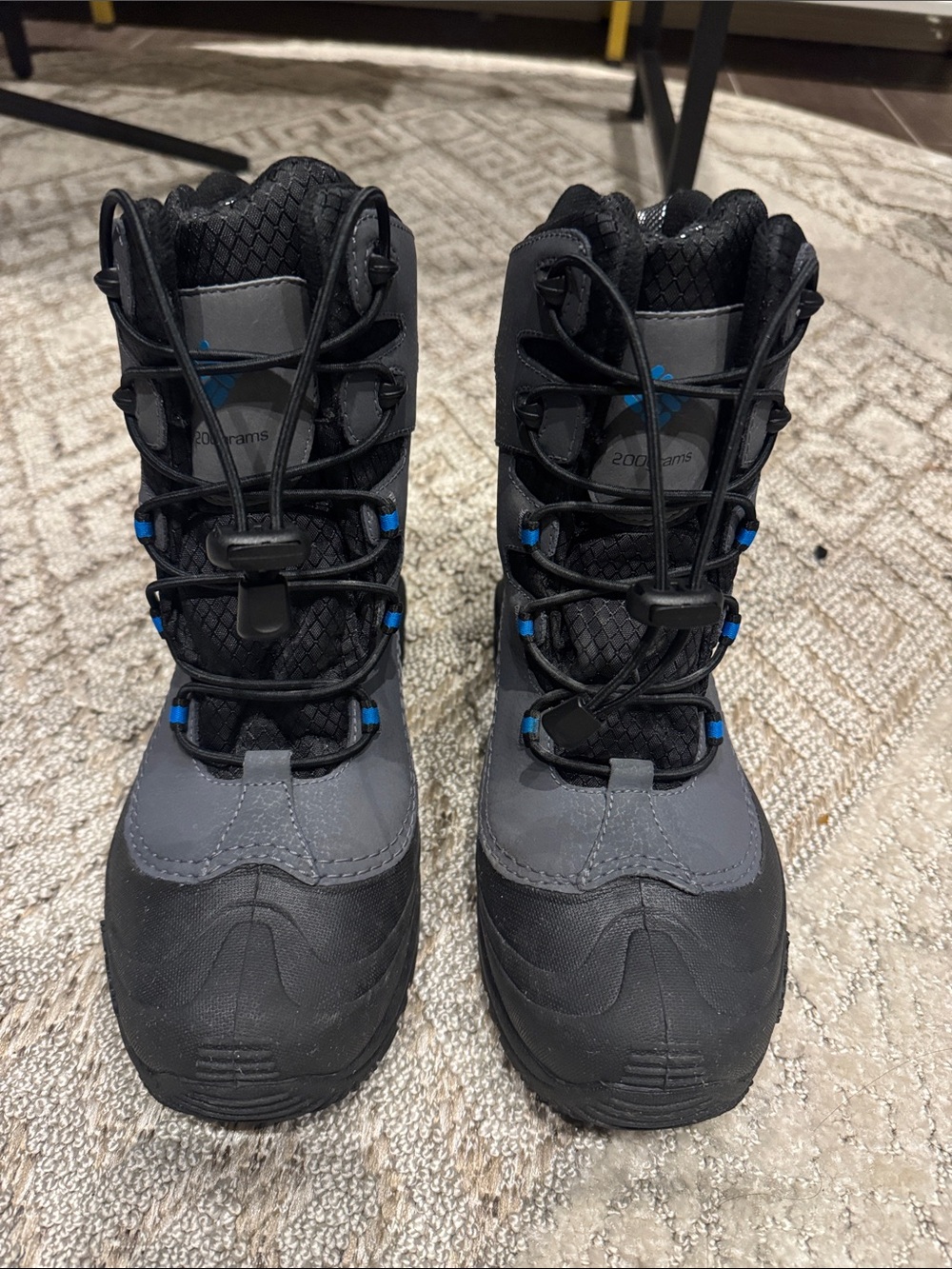 Columbia Kids Gray and Black Snow Boots with Blue Accents